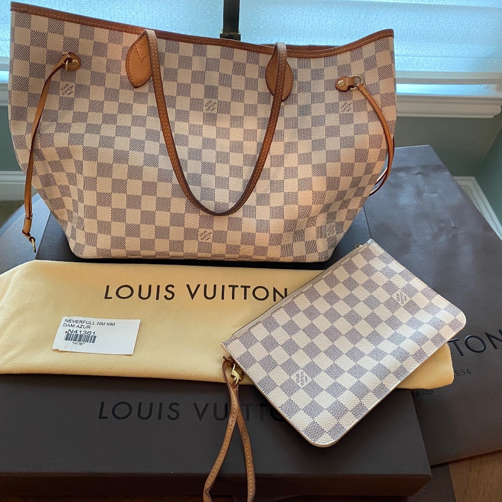 Neverfull MM (N41361, circa 2015) Damier Azur, Beige interior